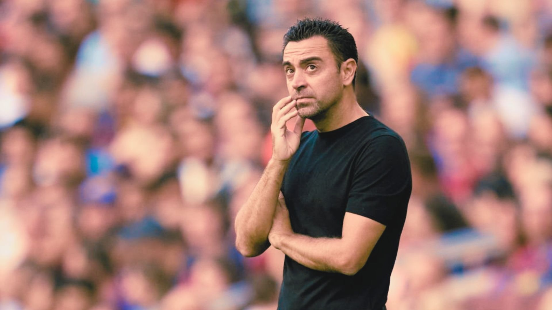 Barcelona head coach Xavi during a game on the sidelines