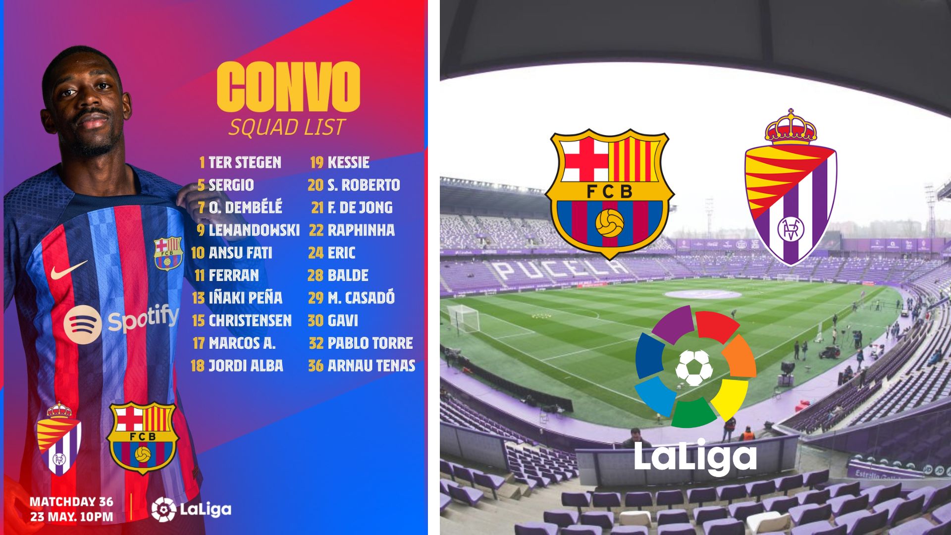 Barcelona squad list for the match against Real Valladolid CF