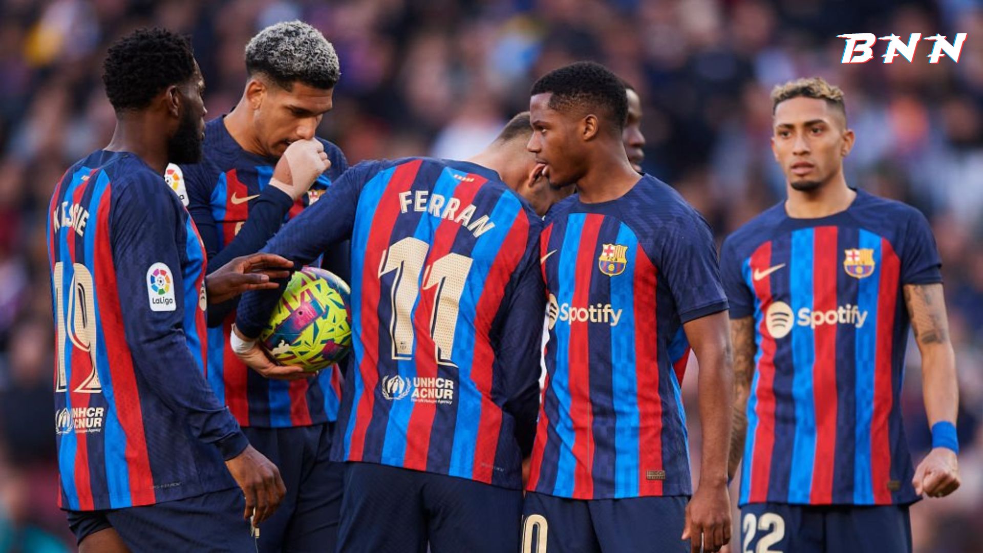 Barcelona players during a match