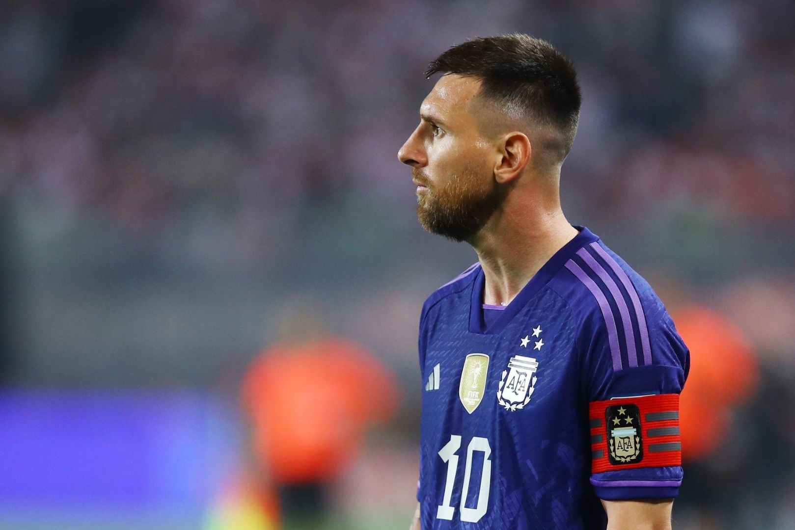LIMA, PERU - OCTOBER 17: Lionel Messi of Argentina looks on during a FIFA World Cup 2026 Qualifier match between Peru and Argentina at Estadio Nacional de Lima on October 17, 2023 in Lima, Peru.