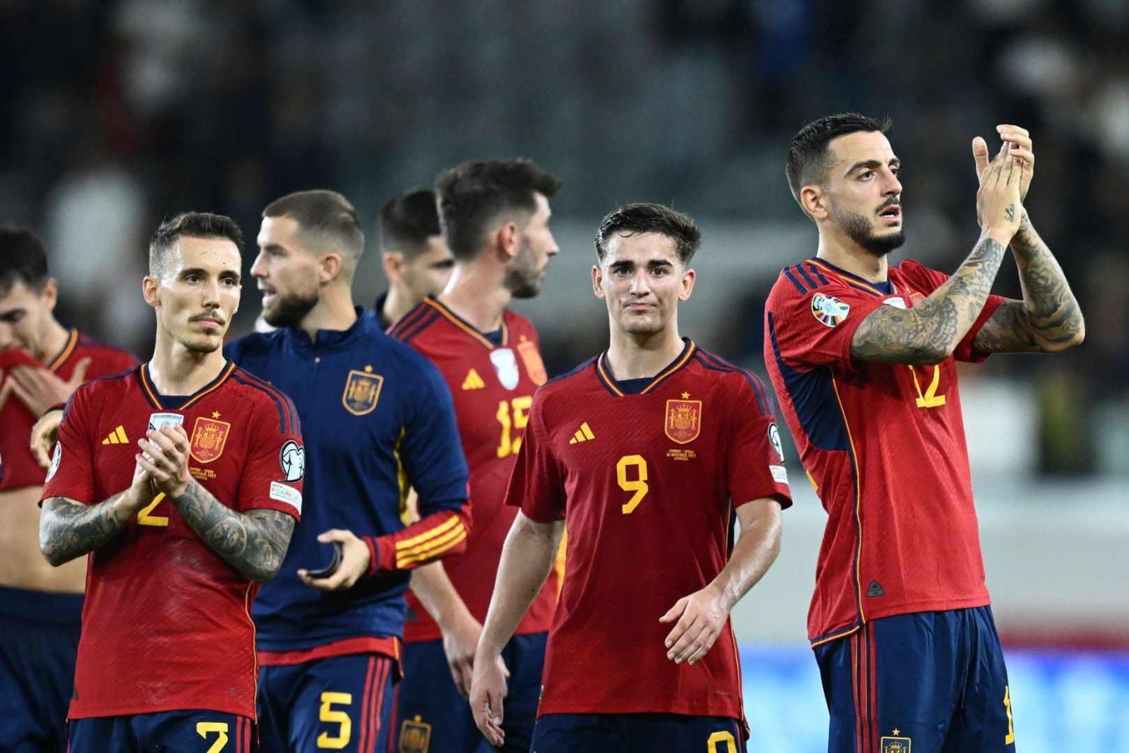 Barcelona midfielder Gavi with Spain National Team's teammates.