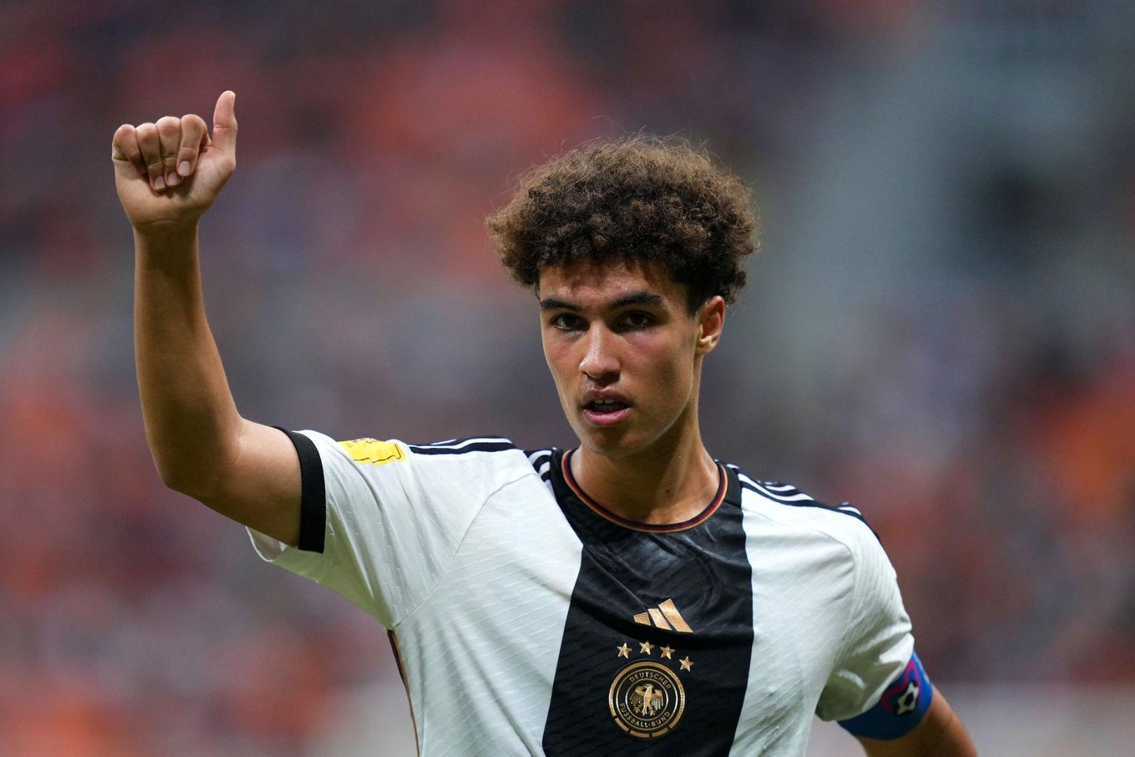 JAKARTA, INDONESIA - NOVEMBER 18: Noah Darvich of Germany during the FIFA U-17 World Cup Group F match between Germany and Venezuela at Jakarta International Stadium on November 18, 2023 in Jakarta, Indonesia.
