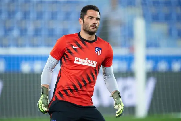 VITORIA-GASTEIZ, SPAIN - OCTOBER 29: Antonio Adan of Club Atletico de Madrid looks on during the Liga match between Deportivo Alaves and Club Atletico de Madrid at Estadio de Mendizorroza on October 29, 2019 in Vitoria-Gasteiz, Spain.
