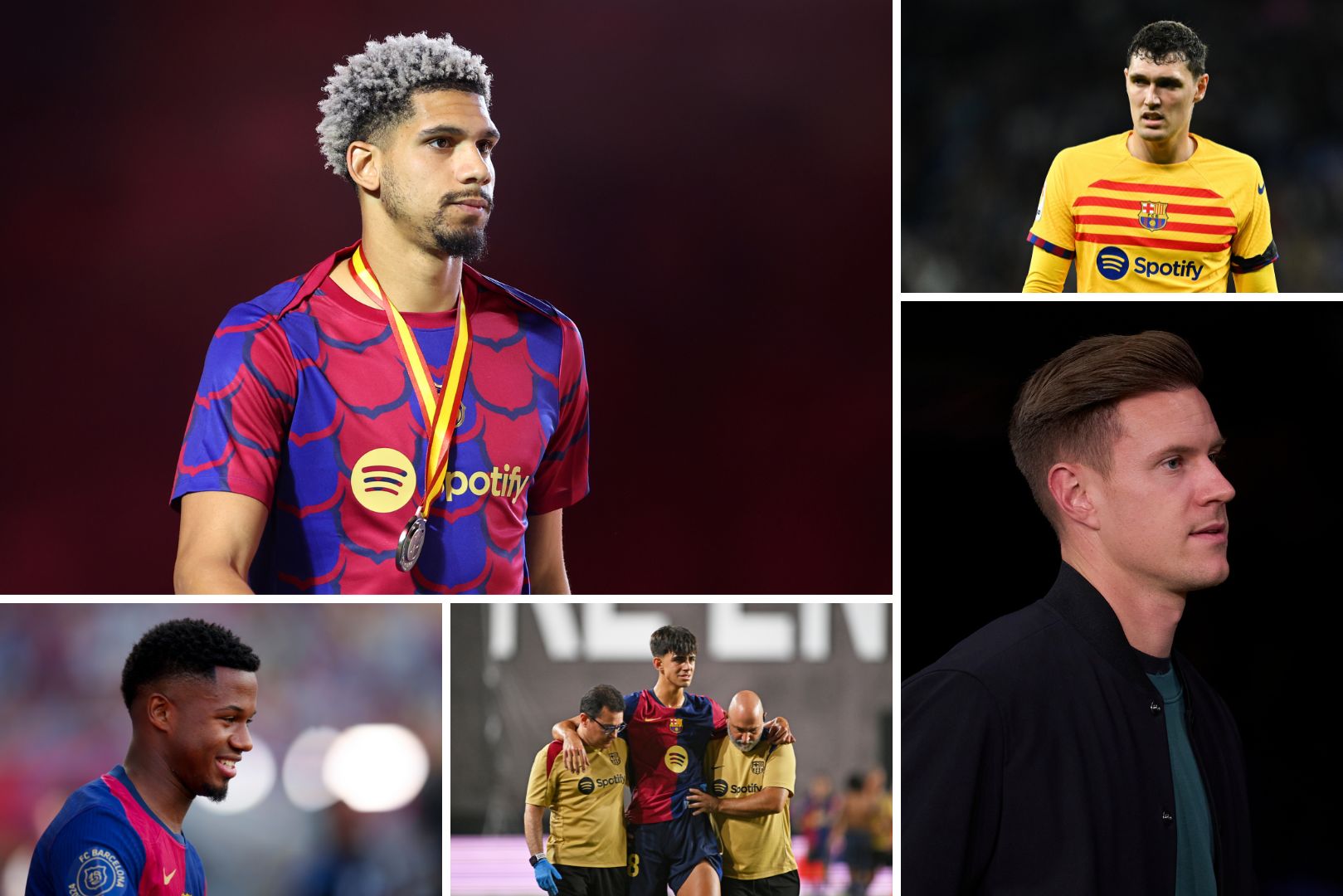 Injured Barcelona players ( Ronald Araujo, Andreas Christensen, Ter Stegen, Ansu Fati, and Marc Bernal )