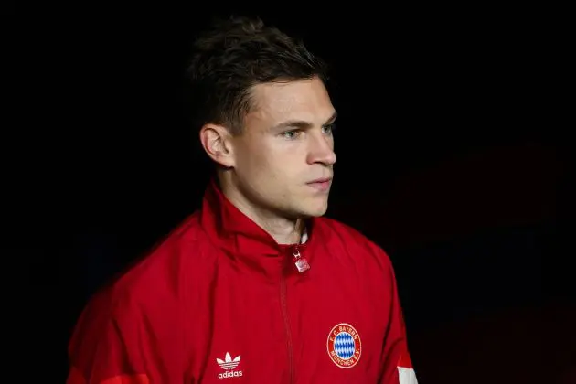BARCELONA, SPAIN - OCTOBER 23: Joshua Kimmich of FC Bayern München looks on prior the UEFA Champions League 2024/25 League Phase MD3 match between FC Barcelona and FC Bayern München at Estadi Olimpic Lluis Companys on October 23, 2024 in Barcelona, Spain.