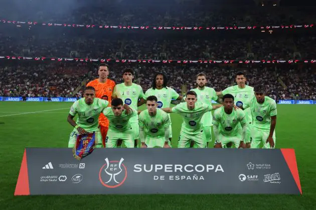 JEDDAH, SAUDI ARABIA - JANUARY 08: The FC Barcelona team pose for a photo prior to the Spanish Super Cup Semi-Final match between Athletic Club de Bilbao and FC Barcelona at King Abdullah Sports City on January 08, 2025 in Jeddah, Saudi Arabia.