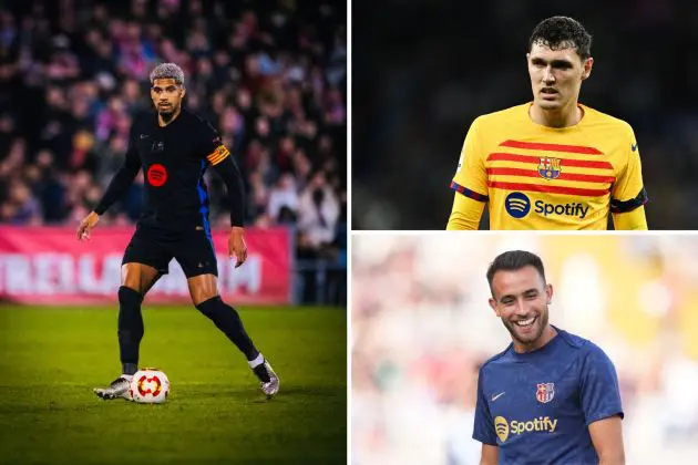 Barcelona defenders Ronald Araújo, Eric Garcia, and Andreas Christensen.
