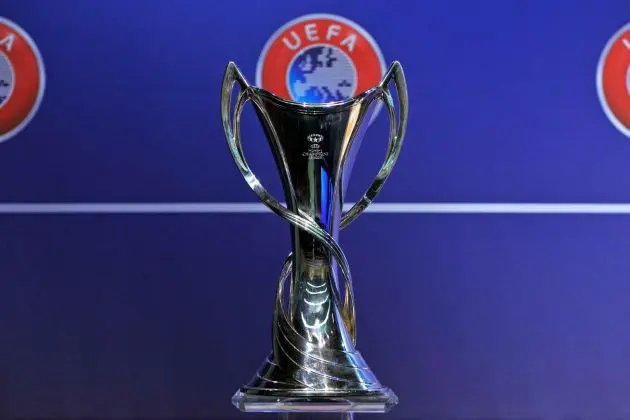 The UEFA Womens Champions League trophy is seen prior to the UEFA Womens Champions League draw at the UEFA headquarters in Nyon, Switzerland.