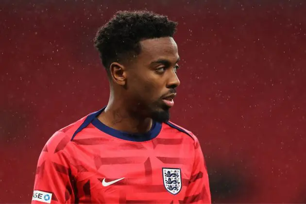 LONDON, ENGLAND - SEPTEMBER 10: Angel Gomes of England looks on during the warm up prior to the UEFA Nations League 2024/25 League B Group B2 match between England and Finland at Wembley Stadium on September 10, 2024 in London, England.
