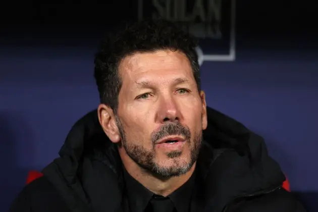 MADRID, SPAIN - MARCH 16: Diego Simeone, Head Coach of Atletico de Madrid, looks on prior to the La Liga EA Sports match between Atletico de Madrid and FC Barcelona at Riyadh Air Metropolitano on March 16, 2025 in Madrid, Spain.