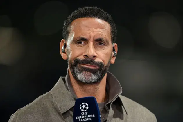 BERGAMO, ITALY - SEPTEMBER 19: Rio Ferdinand during the UEFA Champions League 2024/25 League Phase MD1 match between Atalanta BC and Arsenal FC at Stadio di Bergamo on September 19, 2024 in Bergamo, Italy.