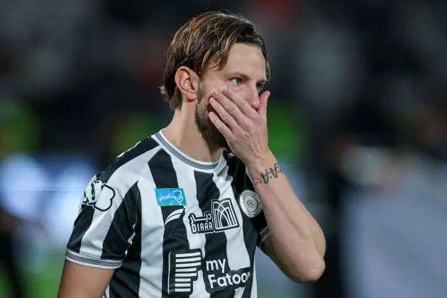 RIYADH, SAUDI ARABIA - MARCH 30 : Ivan Rakitic of Al-Shabab looks on prior the Saudi Pro League match between Al-Shabab and Al-Hilal at Al-Shabab Club Stadium on March 30, 2024 in Riyadh, Saudi Arabia