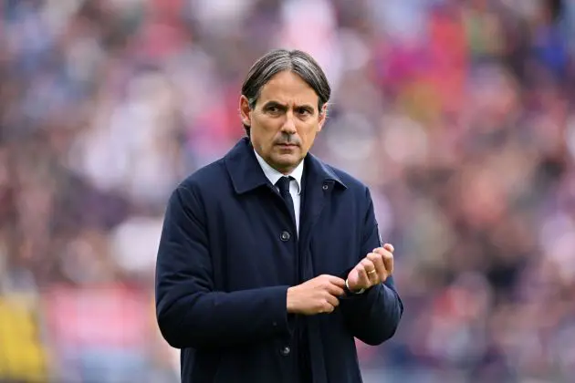 BOLOGNA, ITALY - APRIL 20: Simone Inzaghi, Head Coach of FC Internazionale, looks on prior to the Serie A match between Bologna and FC Internazionale at Stadio Renato Dall'Ara on April 20, 2025 in Bologna, Italy.