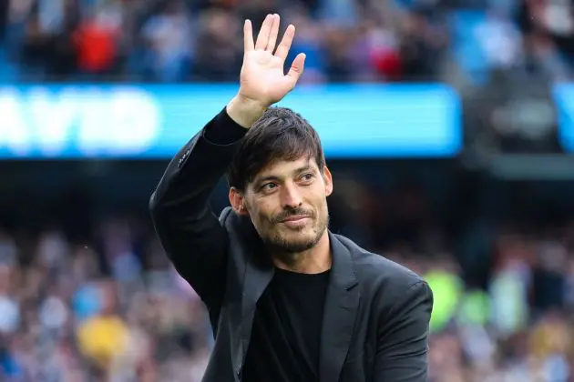MANCHESTER, ENGLAND - MAY 04: David Silva waves to the fans prior to the Premier League match between Manchester City and Wolverhampton Wanderers at Etihad Stadium on May 04, 2024 in Manchester, England.