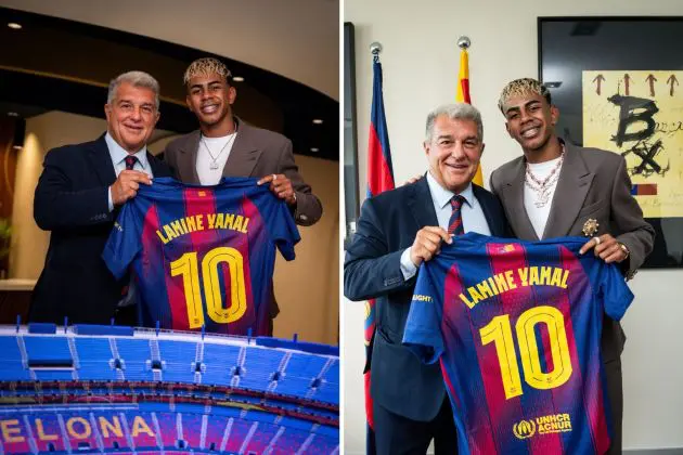 Laporta Hands Lamine Yamal the Legendary No. 10 Jersey at Barcelona.