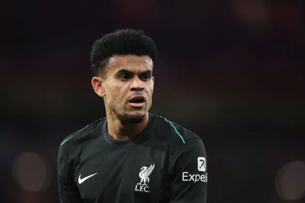 LONDON, ENGLAND - OCTOBER 27: Luis Diaz of Liverpool during the Premier League match between Arsenal FC and Liverpool FC at Emirates Stadium on October 27, 2024 in London, England.