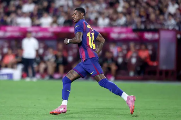 KOBE, JAPAN - JULY 27: FC Barcelona's Marcus Rashford runs during the preseason friendly between Vissel Kobe and FC Barcelona at Noevir Stadium Kobe on July 27, 2025 in Kobe, Hyogo, Japan.
