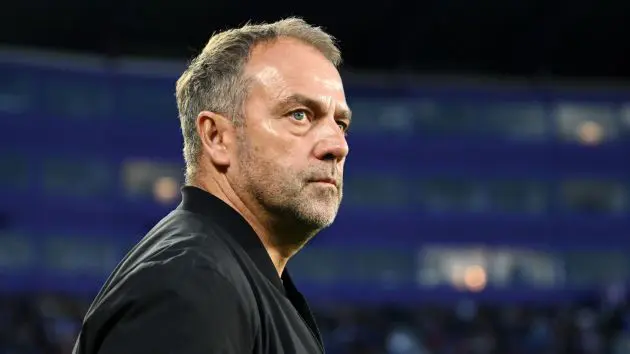 VALLADOLID, SPAIN - MAY 03: Hansi Flick, Head Coach of FC Barcelona, looks on prior to the LaLiga match between Real Valladolid CF and FC Barcelona at Jose Zorrilla on May 03, 2025 in Valladolid, Spain.