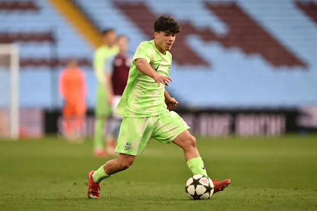 BIRMINGHAM, ENGLAND - MARCH 04: Jan Virgili of FC Barcelona during the UEFA Youth League Round of 16 match between Aston Villa and FC Barcelona at Villa Park on March 04, 2025 in Birmingham, England.