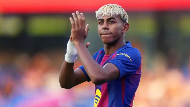 Lamine Yamal of FC Barcelona is presented to the fans prior to the Joan Gamper Trophy match between FC Barcelona and Como1907 at Estadi Johan Cruyff.