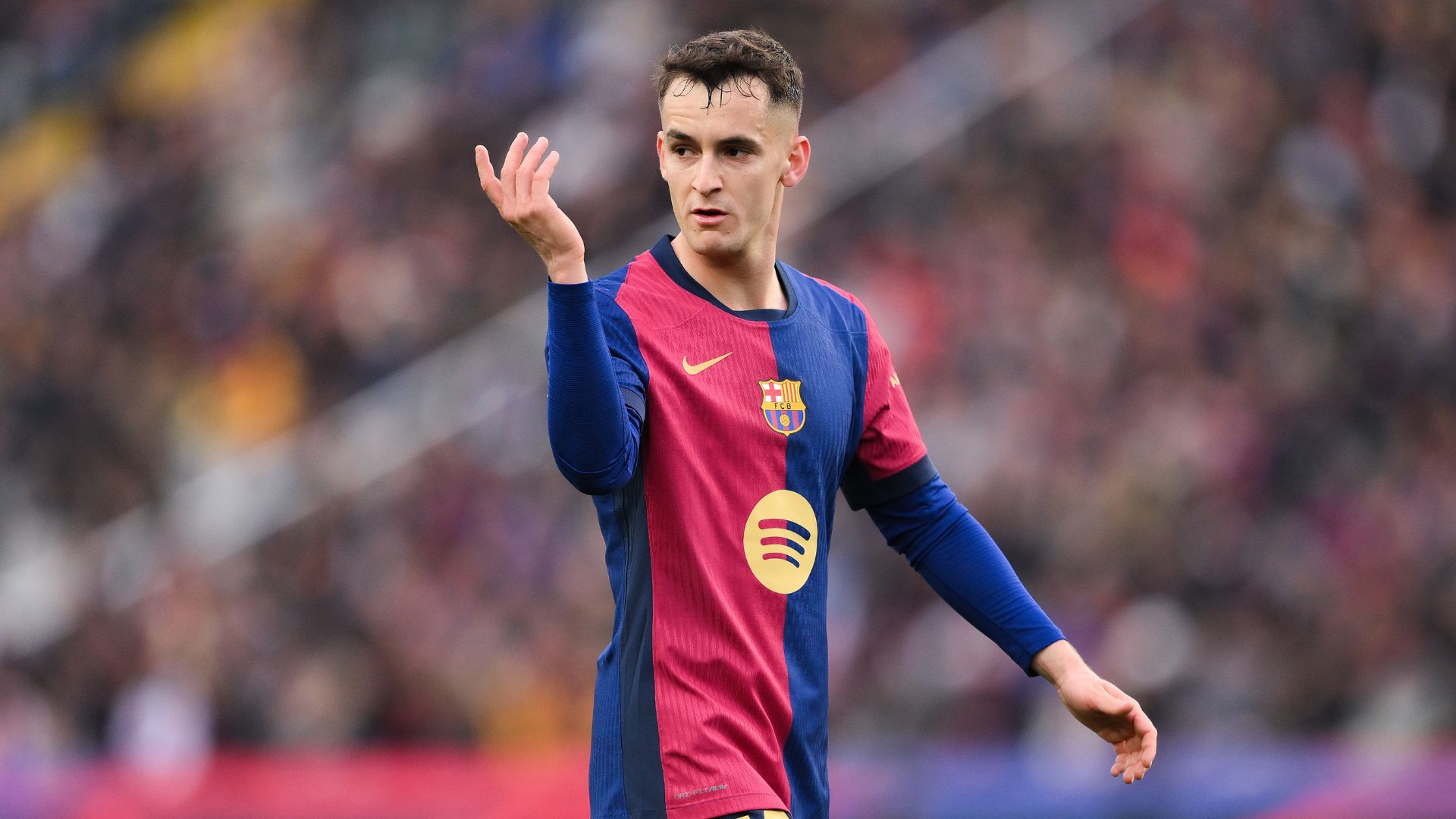 BARCELONA, SPAIN - MARCH 01: Marc Casado of FC Barcelona looks on during the La Liga EA match between FC Barcelona and Real Sociedad at Estadi Olimpic Lluis Companys on March 02, 2025 in Barcelona, Spain.