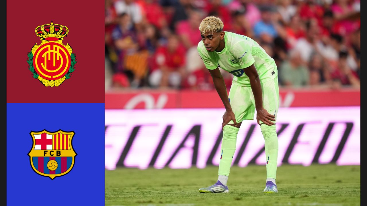 MALLORCA, SPAIN - AUGUST 16: Lamine Yamal of FC Barcelona looks on during the LaLiga EA Sports match between RCD Mallorca and FC Barcelona at Estadio de Son Moix on August 16, 2025 in Mallorca, Spain.