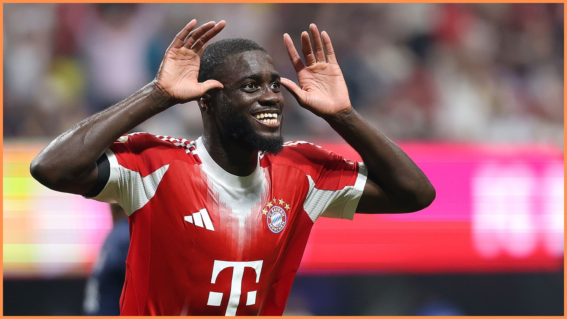 Dayot Upamecano #2 of FC Bayern München reacts during the FIFA Club World Cup 2025 quarter-final match between Paris Saint-Germain and FC Bayern München at Mercedes-Benz Stadium.