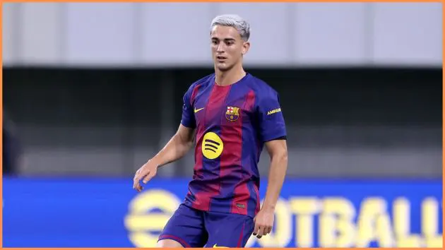 FC Barcelona midfielder Gavi controls the ball in a preseason friendly against Vissel Kobe.