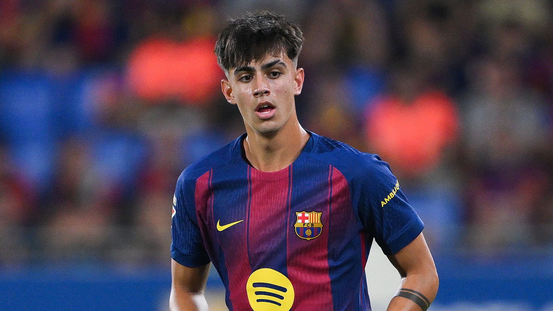 BARCELONA, SPAIN - SEPTEMBER 14: Marc Bernal of FC Barcelona looks on during the LaLiga EA Sports match between FC Barcelona and Valencia CF at Estadi Johan Cruyff on September 14, 2025 in Barcelona, Spain.