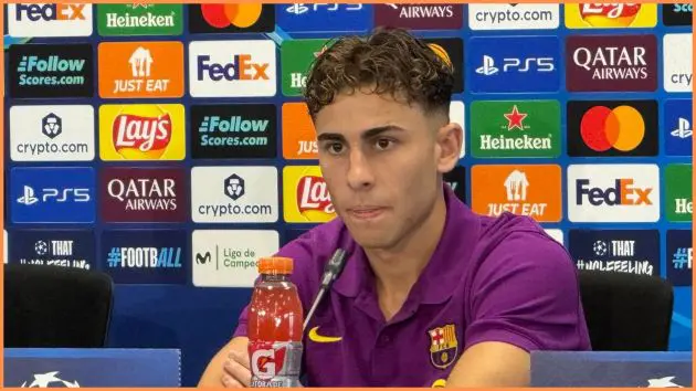 BARCELONA, SPAIN - OCTOBER 20: Fermin Lopez attends his press conference during the training day of FC Barcelona ahead the UEFA Champions League 2025/26, football match against Olympiacos at Ciudad Esportiva Joan Gamper on October 20, 2025 in Sant Joan Despi, Barcelona, Spain.