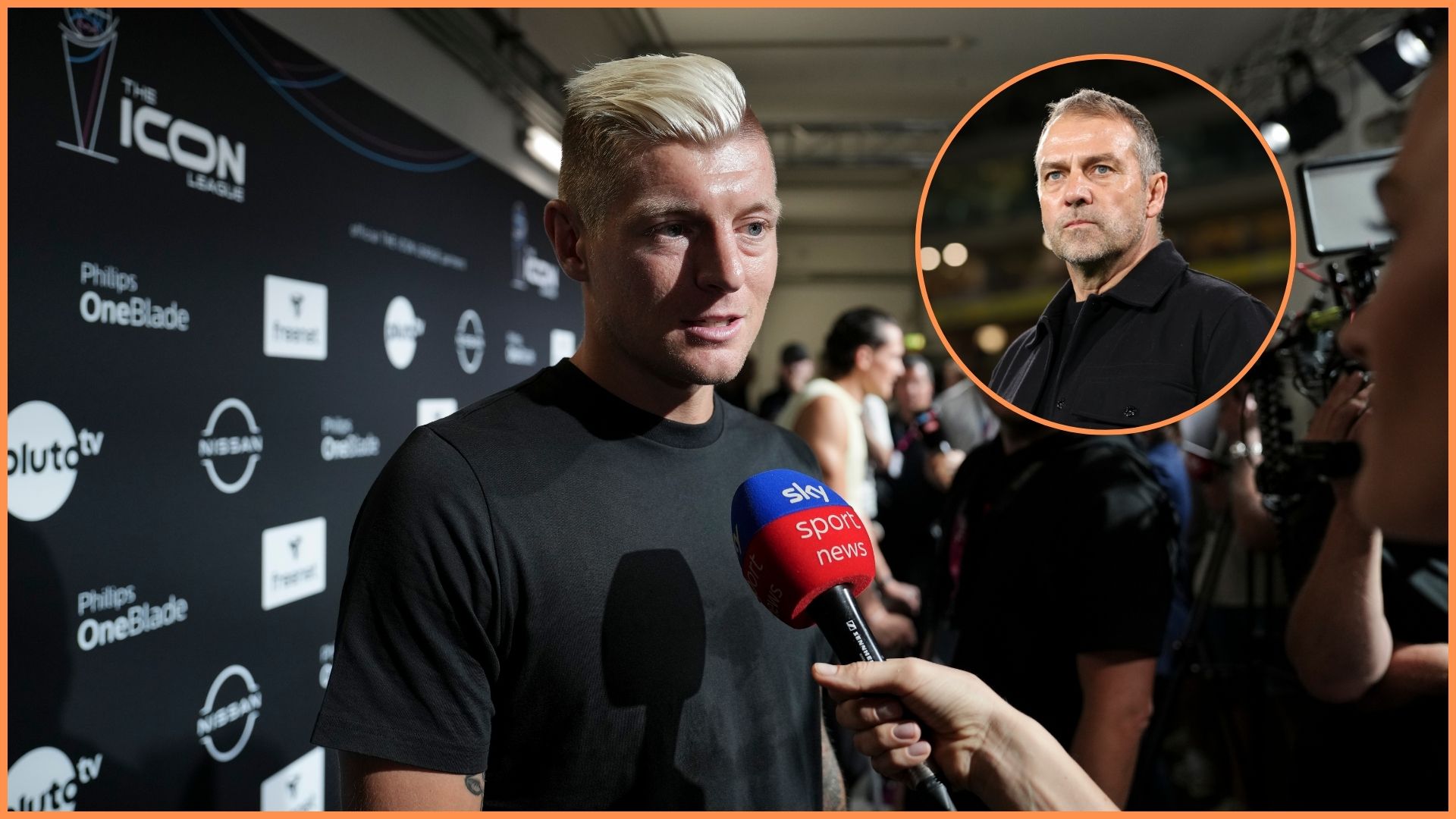 COLOGNE, GERMANY - SEPTEMBER 01: Toni Kroos, German former football player, is interviewed by Sky News Sport Channel prior to the first matchday of the Icon League at Lanxess Arena on September 01, 2024 in Cologne, Germany. The Icon League, was founded in November last year. The aim of the small-sided indoor soccer league is to maximise the highlights of the game and create an innovative football spectacle.