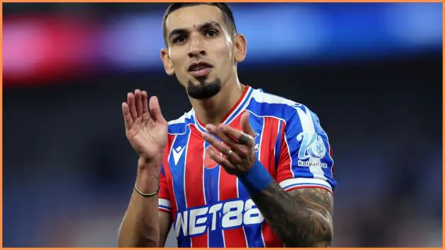 LONDON, ENGLAND - NOVEMBER 01: Daniel Munoz of Crystal Palace applauds supporters after the Premier League match between Crystal Palace and Brentford at Selhurst Park on November 01, 2025 in London, England.