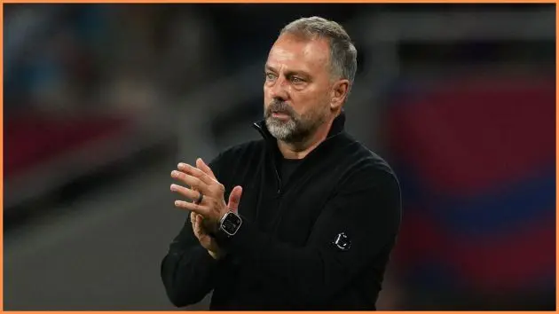 BARCELONA, SPAIN - NOVEMBER 02: Hansi Flick, Head Coach of FC Barcelona, applauds his team during the LaLiga EA Sports match between FC Barcelona and Elche CF at Spotify Camp Nou on November 02, 2025 in Barcelona, Spain.