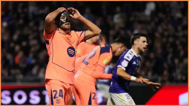 GUADALAJARA, SPAIN - DECEMBER 16: Eric Garcia of FC Barcelona reacts during the Copa del Rey match between CD Guadalajara and FC Barcelona at Estadio Pedro Escartin on December 16, 2025 in Guadalajara, Spain.