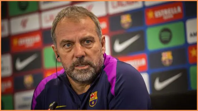BARCELONA, SPAIN - December 20: Hansi Flick, Head Coach of FC Barcelona, speaks to the media during a press conference ahead of the La Liga match against Villarreal CF at Estadio de la Cerámica on December 20, 2025 in in Barcelona, Spain.