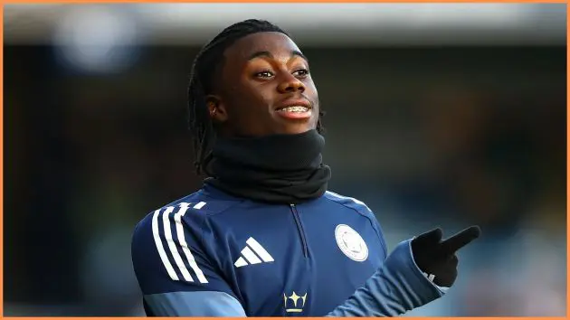 LONDON, ENGLAND - DECEMBER 20: Jeremy Monga of Leicester City reacts as he warms up prior to the Sky Bet Championship match between Queens Park Rangers and Leicester City at Loftus Road on December 20, 2025 in London, England.