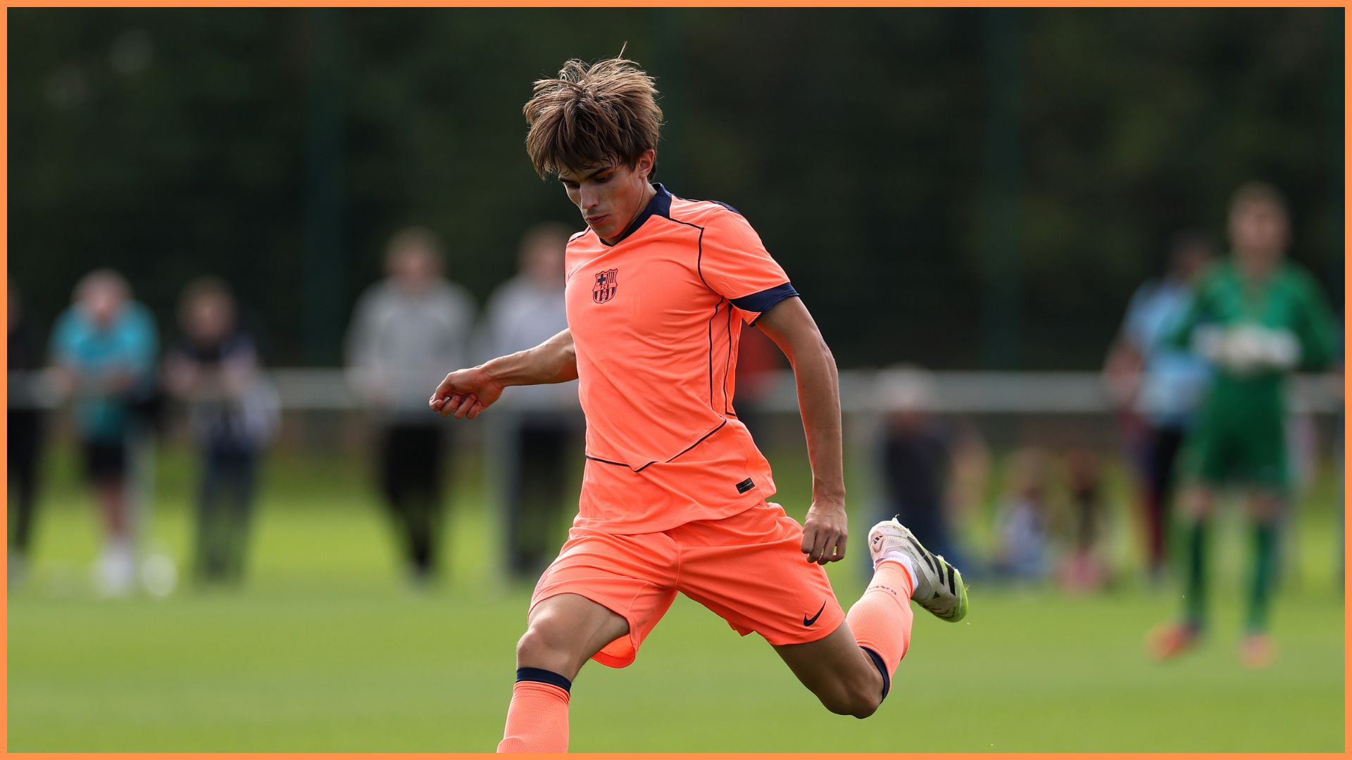 NEWCASTLE UPON TYNE, ENGLAND - SEPTEMBER 18: Barcelona player Andres Cuenca in action during the UEFA Youth League between Newcastle United FC and FC Barcelona at Whitley Park on September 18, 2025 in Newcastle upon Tyne, England.