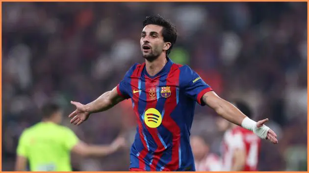 JEDDAH, SAUDI ARABIA - JANUARY 07: Ferran Torres of FC Barcelona celebrates scoring his team's first goal during the Spanish Super Cup Semi-Final match between Barcelona and Athletic Club at King Abdullah Sports City Hall Stadium on January 07, 2026 in Jeddah, Saudi Arabia.