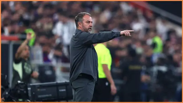 JEDDAH, SAUDI ARABIA - JANUARY 11: Hansi Flick, Head Coach of FC Barcelona, gives instructions during the Spanish Super Cup Final between FC Barcelona and Real Madrid at King Abdullah Sports City Hall Stadium on January 11, 2026 in Jeddah, Saudi Arabia.