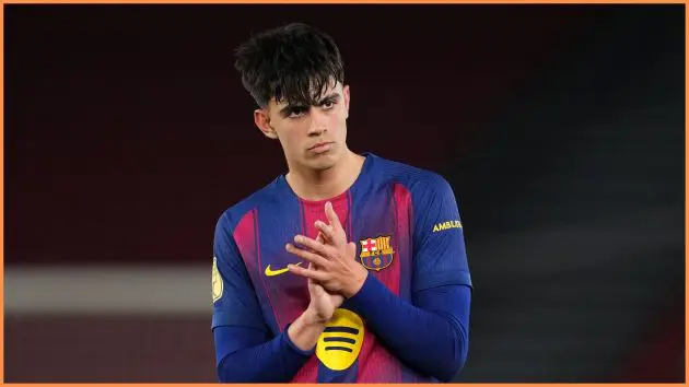 BARCELONA, SPAIN - MARCH 03: Marc Bernal of FC Barcelona applauds the fans after the Copa Del Rey Semi Final Second Leg match between FC Barcelona and Atlético de Madrid at Camp Nou on March 03, 2026 in Barcelona, Spain.