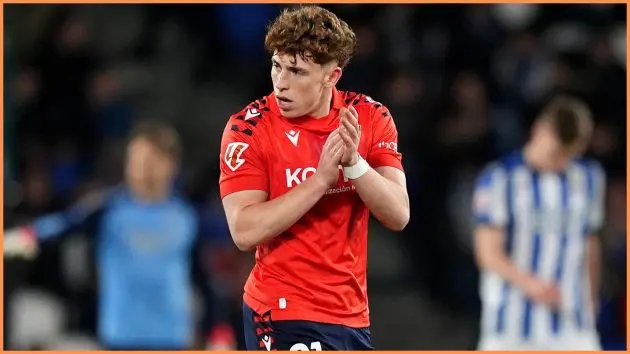 SAN SEBASTIAN, SPAIN - MARCH 15: Victor Munoz of CA Osasuna celebrates scoring his team's first goal during the LaLiga EA Sports match between Real Sociedad and CA Osasuna at Reale Arena on March 15, 2026 in San Sebastian, Spain.