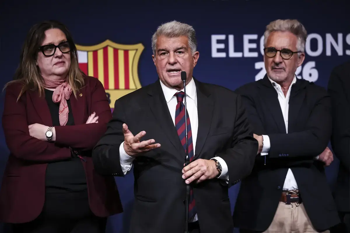 March 16, 2026, Barcelona, Barcelona, Spain: Joan Laporta attends his press conference as the re-elected president of FC Barcelona during the FC Barcelona presidential elections held at Spotify Camp Nou on 15 March 2026, in Barcelona, Spain.