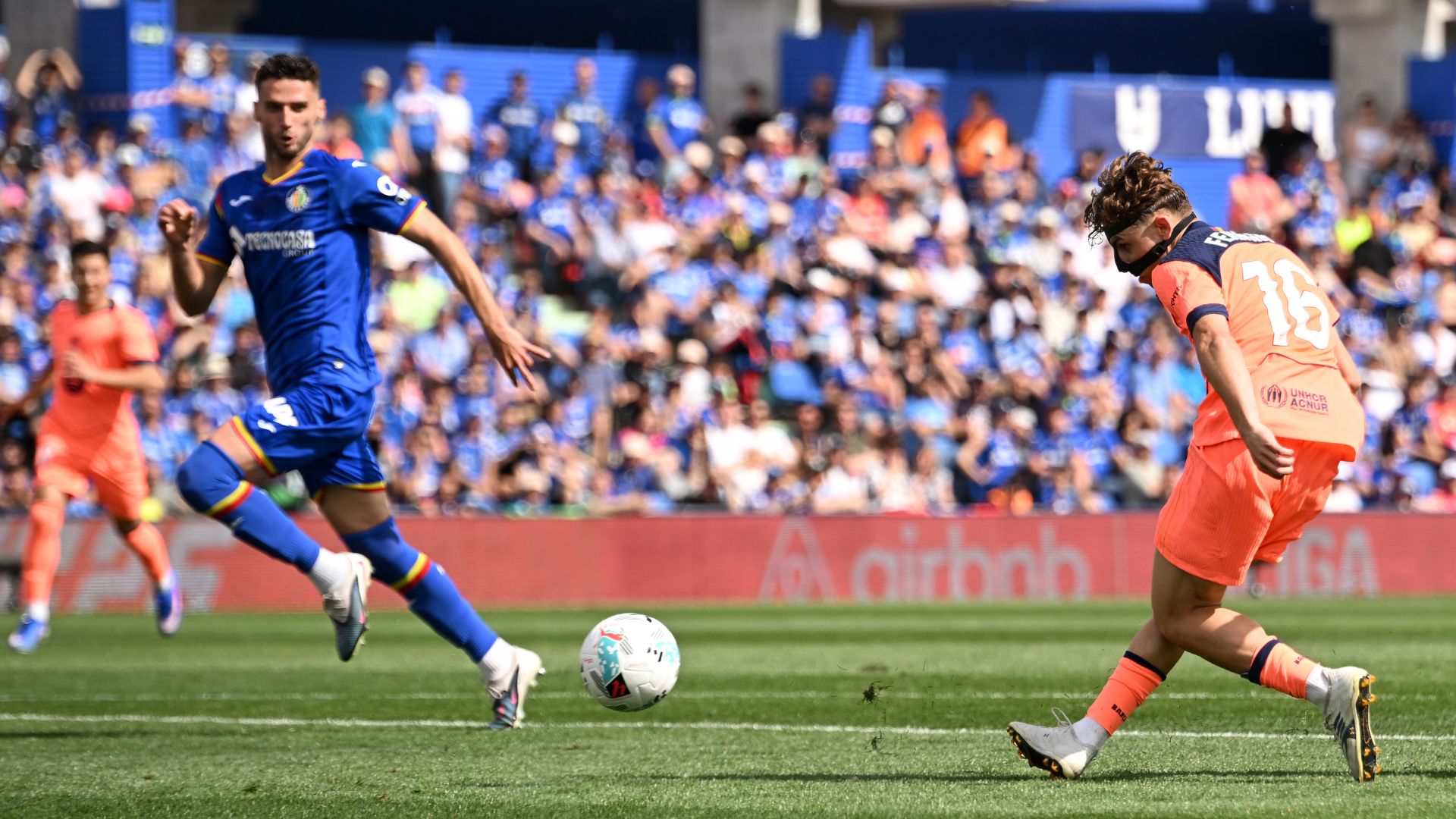 GETAFE, SPAIN - APRIL 25: Fermin Lopez of FC Barcelona scores his team's first goal during the LaLiga EA Sports match between Getafe CF and FC Barcelona at Coliseum Alfonso Perez on April 25, 2026 in Getafe, Spain.