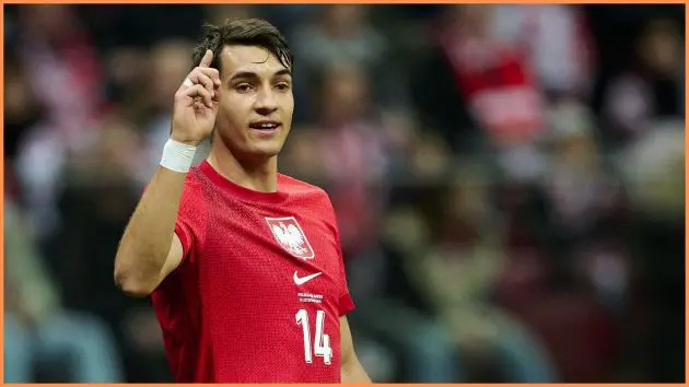 WARSAW, POLAND - NOVEMBER 14: Jakub Kiwior of Poland reacts during the FIFA World Cup 2026 qualifier match between Poland and Netherlands at PGE Narodowy on November 14, 2025 in Warsaw, Poland.