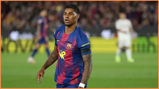 BARCELONA, SPAIN - MAY 10: Marcus Rashford of FC Barcelona reacts during the LaLiga EA Sports match between FC Barcelona and Real Madrid CF at Spotify Camp Nou on May 10, 2026 in Barcelona, Spain.