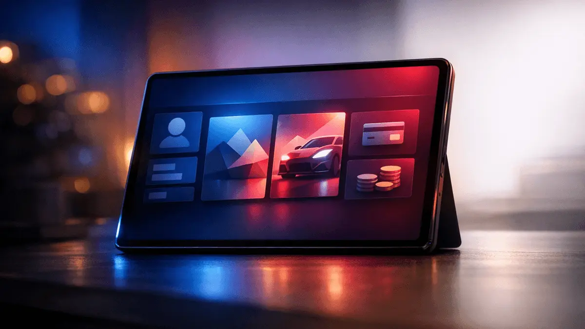 Modern smartphone displaying sleek online gaming platform interface with Barca blue and claret lighting accents