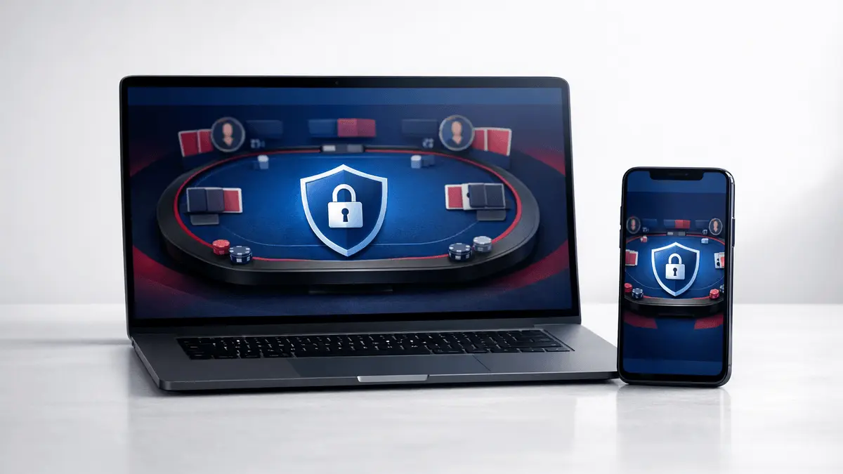 Modern digital gaming platform interface on laptop and mobile devices with professional security features