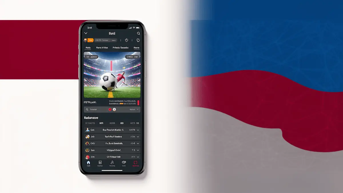 Modern digital sports betting platform interface displayed on mobile phone with Indonesian market elements and professional sports imagery