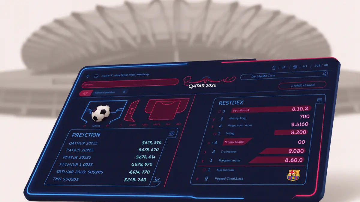 Modern sports betting platform dashboard with Qatar 2026 football theme, featuring Barca blue and claret accents