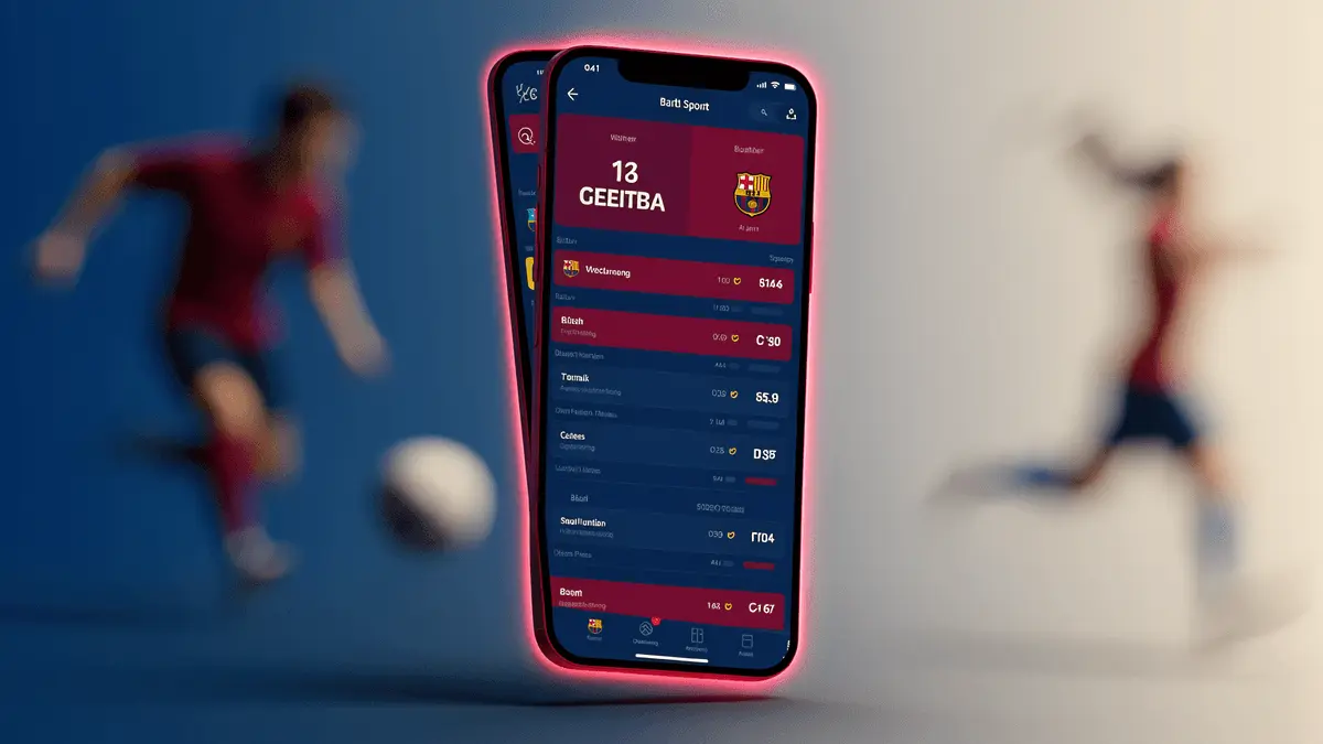 Modern sports betting interface on smartphone with Barca blue and claret design accents